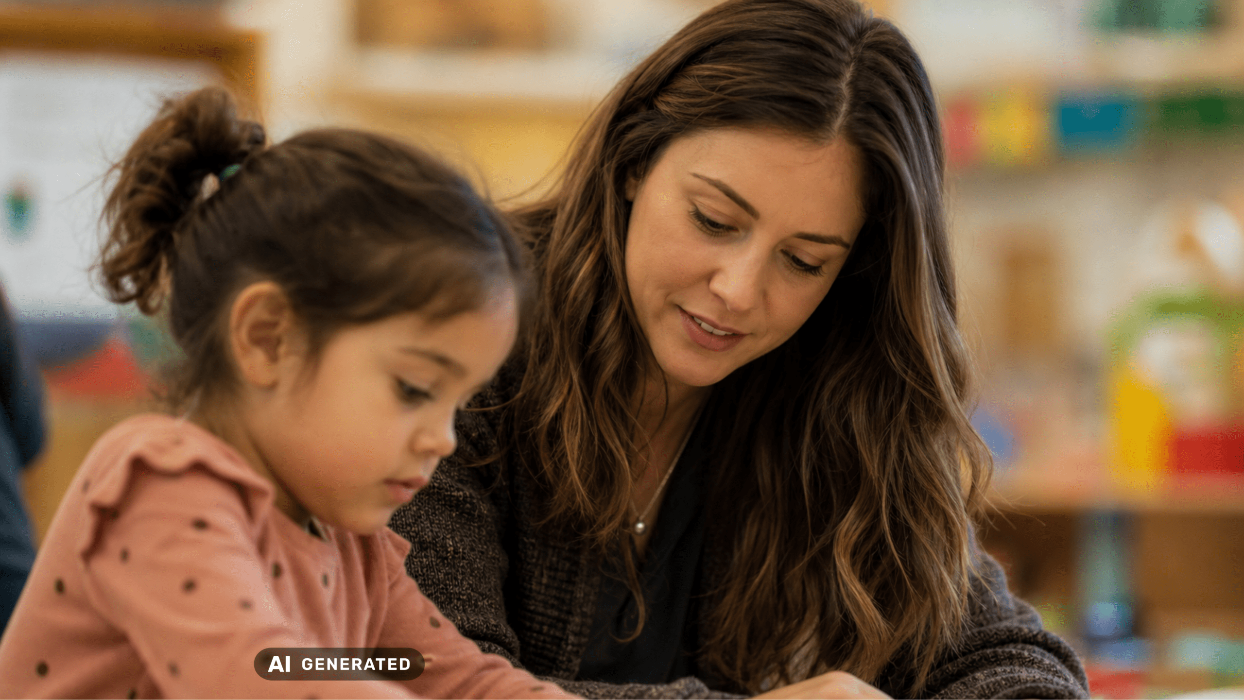 Kindergärtnerin mit Mädchen